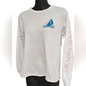80's VINTAGE White Long Sleeve Cropped Tee with Sailboat Design | Wicked Style